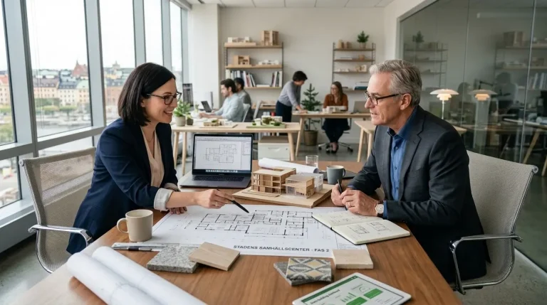 Arkitekt och kund i projektmöte